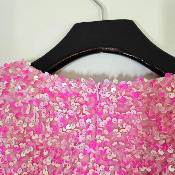 Petal + Pup Kelly Long Sleeve Sequin Mini Dress Pink Berry Small - Picture 7 of 10